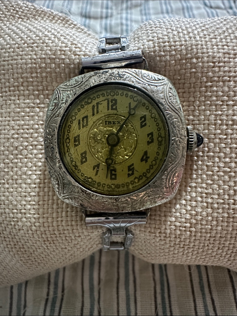 Rare ibex Silver-Tone Wristwatch with Yellow Dial 14k gold filled